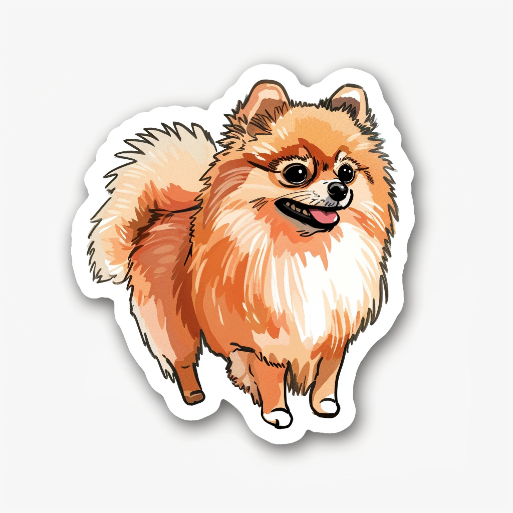 Sticker of a Pomeranian Dog cartoon majestic Expressive surreal Vinyl Decal Sticker for Car, Laptop, Tumbler and more # F013900