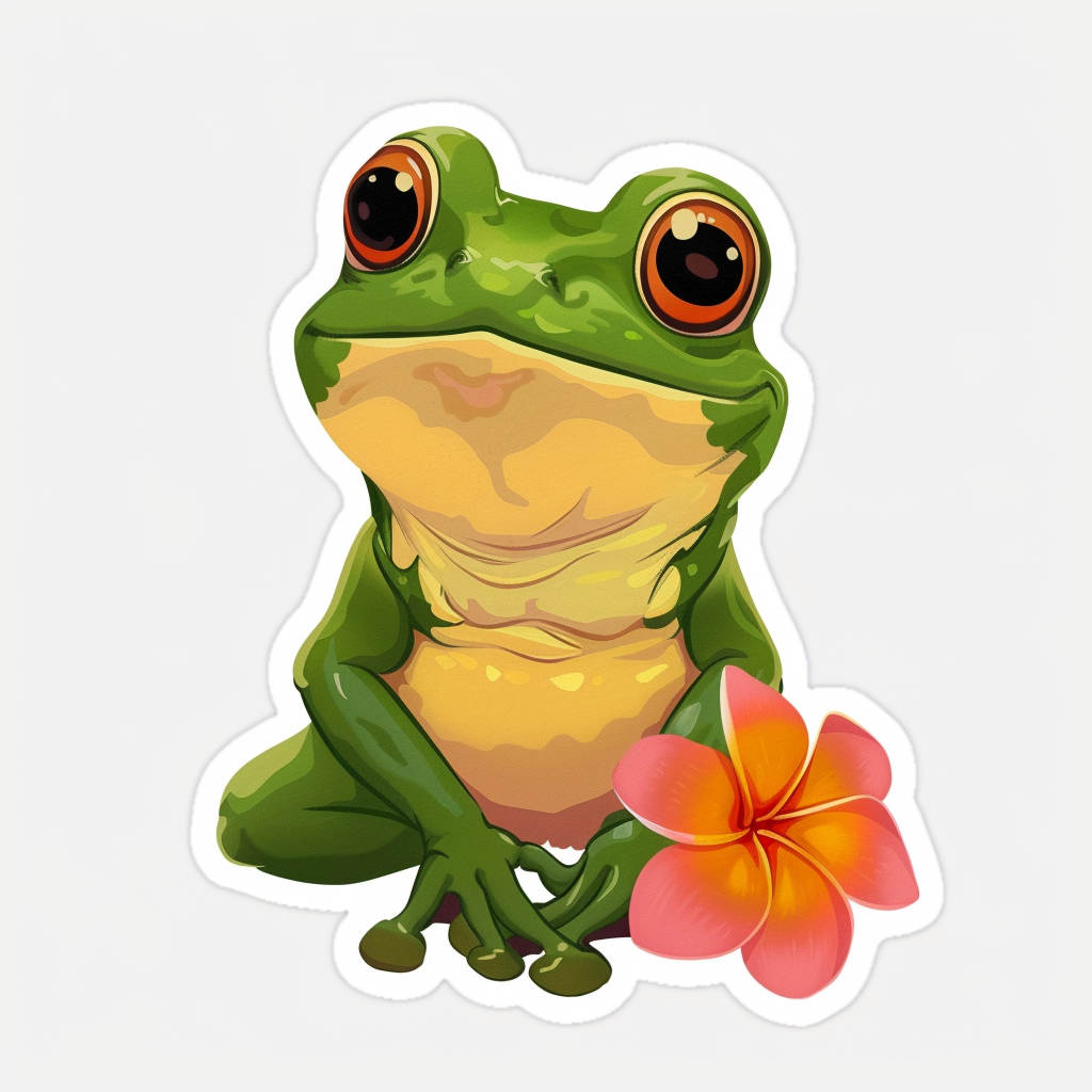 Sticker of an Adorable Frog with chubby cheeks Expressive surreal Vinyl Decal Sticker for Car, Laptop, Tumbler and more # F015897