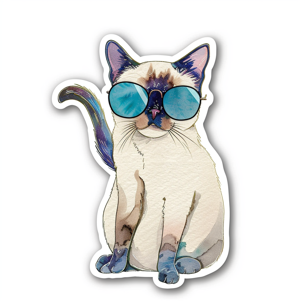 Burmese Cat wearing sunglasses Vinyl Decal Sticker for Car, Laptop, Tumbler and more # F010695