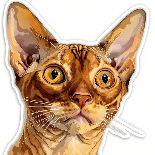 Adorable Cornish Rex Cat Expressive surreal Vinyl Decal Sticker for Car, Laptop, Tumbler and more # F021372-4" x 4"