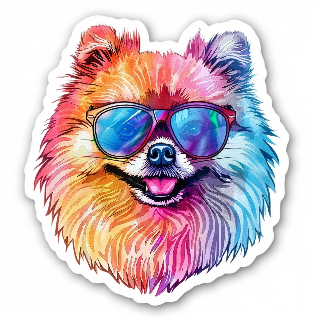 Sticker of a Pomeranian Dog wearing sunglasses majestic Expressive surreal Vinyl Decal Sticker for Car, Laptop, Tumbler and more # F013747
