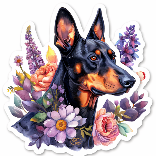 Adorable Doberman Pinscher Dog with Expressive surreal Vinyl Decal Sticker for Car, Laptop, Tumbler and more # F019670-4" x 4"