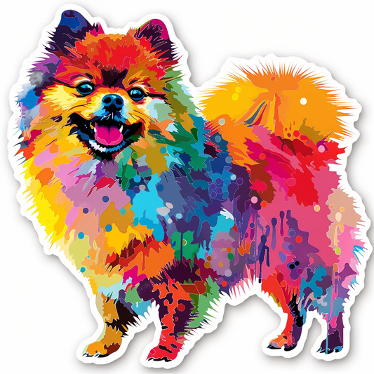 Sticker of a Pomeranian Dog cartoon majestic Expressive surreal Vinyl Decal Sticker for Car, Laptop, Tumbler and more # F013874
