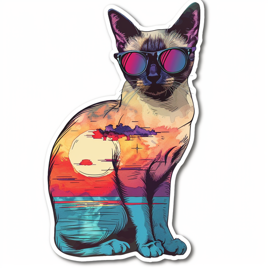 Burmese Cat wearing sunglasses Vinyl Decal Sticker for Car, Laptop, Tumbler and more # F010969