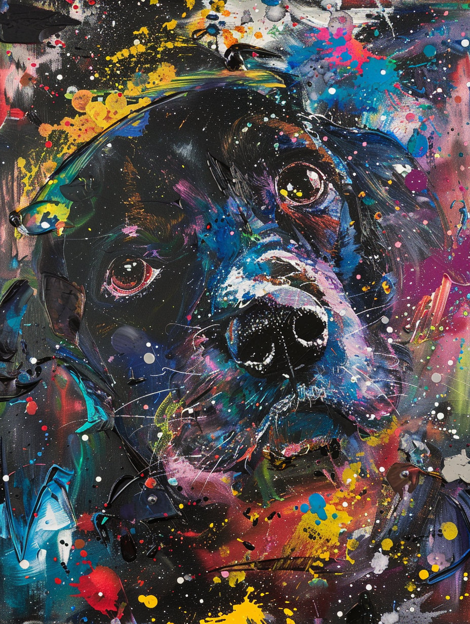 Colorful space Cocker Spaniel dog with a hat Expressive surreal Poster # F024540