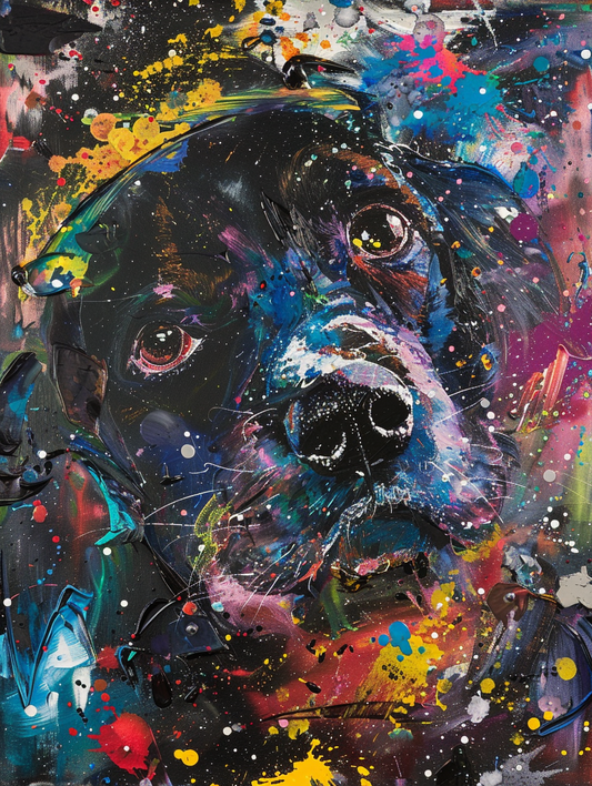 Colorful space Cocker Spaniel dog with a hat Expressive surreal Poster # F024540