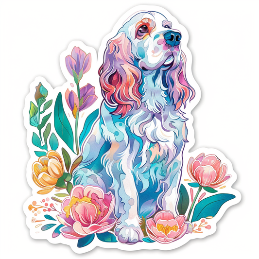 Cocker Spaniel Dog floral majestic Expressive surreal Vinyl Decal Sticker for Car, Laptop, Tumbler and more # F020060-4" x 4"