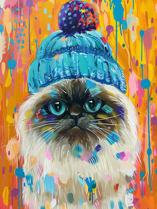 colorful space Himalayan cat with a hat Expressive surreal Poster # F025258