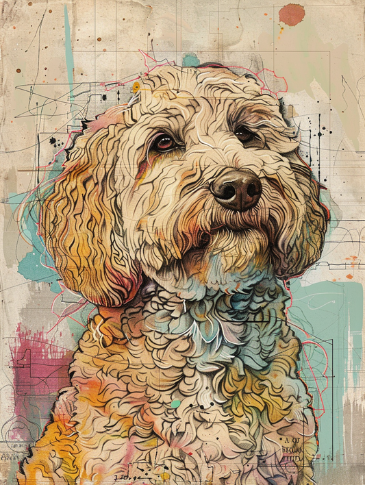 Poster of Goldendoodle dog Expressive surreal Poster # F024249