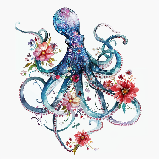 Octopus floral majestic Expressive surreal Vinyl Decal Sticker for Car, Laptop, Tumbler and more # F015572