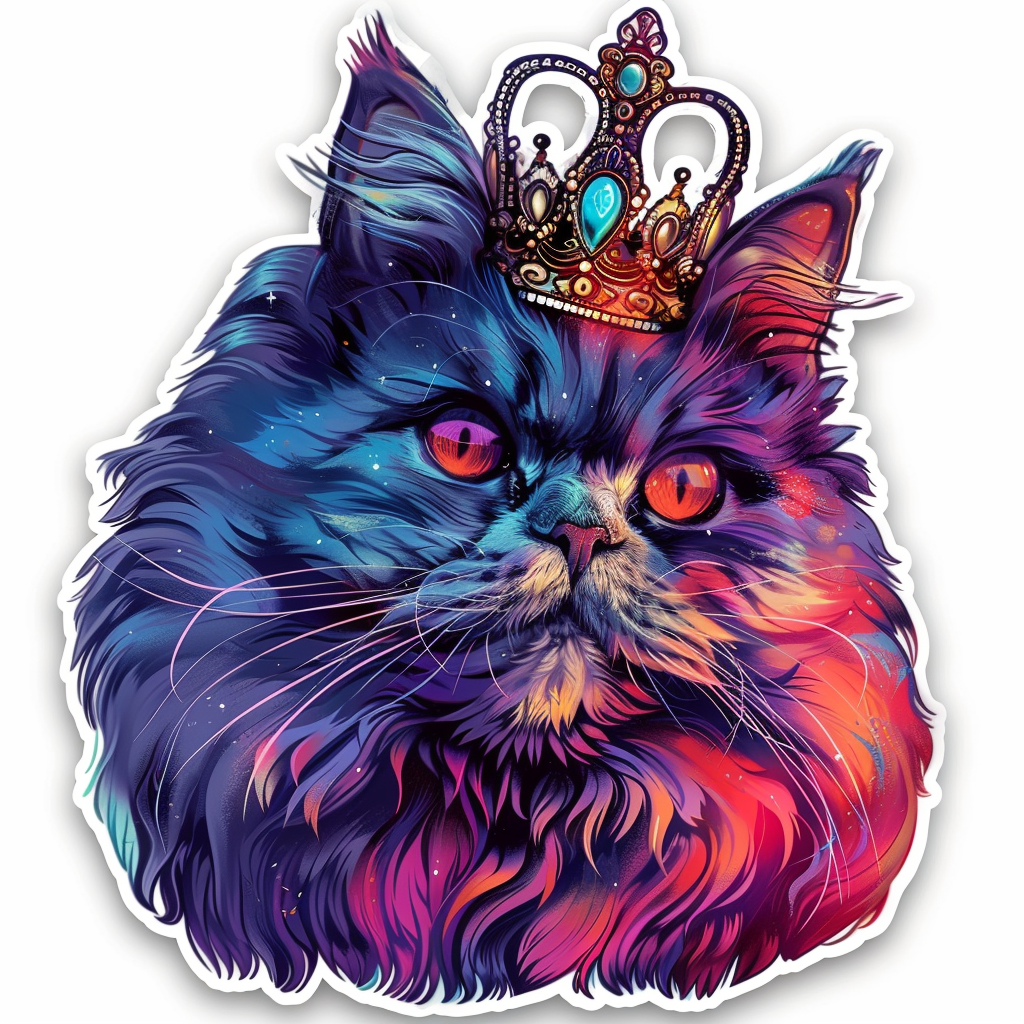 Persian Cat crowned majestic Expressive surreal Vinyl Decal Sticker for Car, Laptop, Tumbler and more # F016128