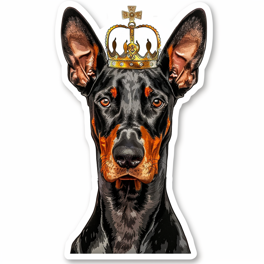Doberman Pinscher Dog crowned Expressive surreal Vinyl Decal Sticker for Car, Laptop, Tumbler and more # F019303-4" x 4"