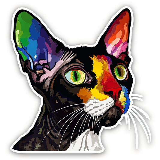 Adorable Cornish Rex Cat Expressive surreal Vinyl Decal Sticker for Car, Laptop, Tumbler and more # F021494-4" x 4"