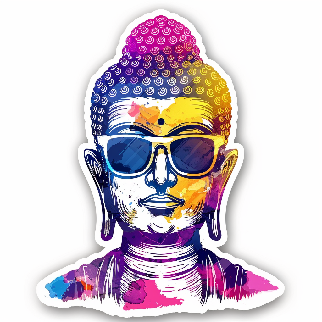 Sticker of a Buddha wearing sunglasses majestic Expressive surreal Vinyl Decal Sticker for Car, Laptop, Tumbler and more # F016840