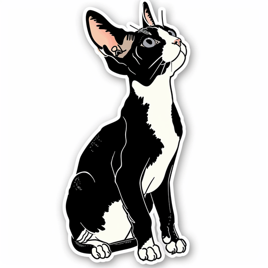 Adorable Cornish Rex Cat Expressive surreal Vinyl Decal Sticker for Car, Laptop, Tumbler and more # F021419-4" x 4"