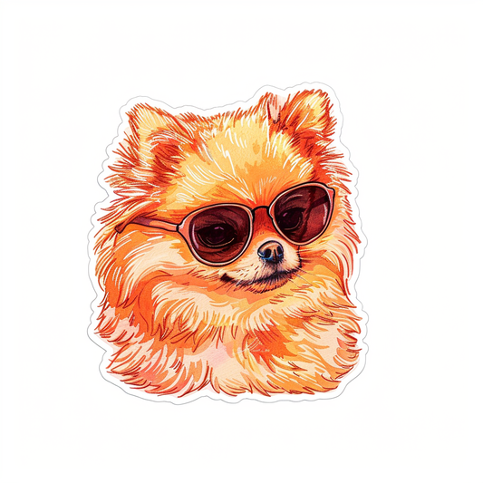Sticker of a Pomeranian Dog wearing sunglasses majestic Expressive surreal Vinyl Decal Sticker for Car, Laptop, Tumbler and more # F013801