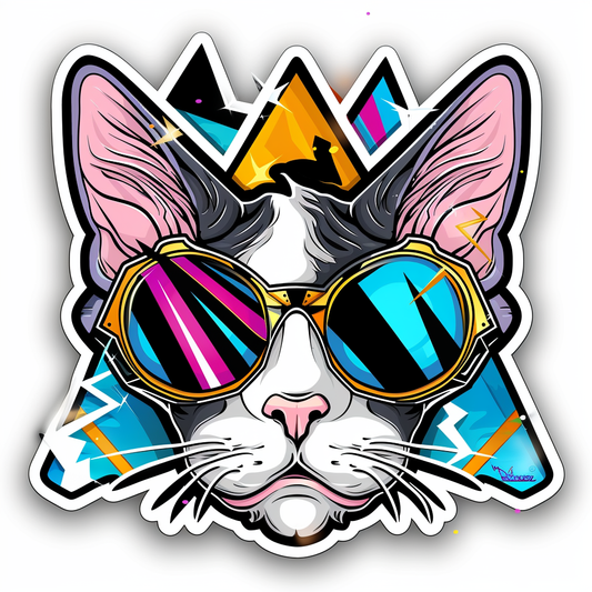 Adorable Cornish Rex Cat Expressive surreal Vinyl Decal Sticker for Car, Laptop, Tumbler and more # F021487-4" x 4"