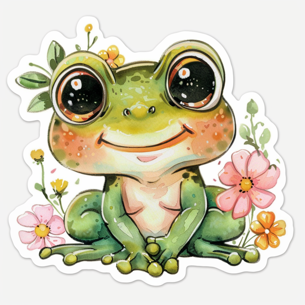 Sticker of an Adorable Frog with chubby cheeks Expressive surreal Vinyl Decal Sticker for Car, Laptop, Tumbler and more # F015877