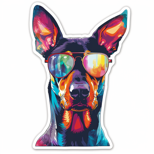 Sticker of a Doberman Pinscher Dog wearing sunglasses Expressive surreal Vinyl Decal Sticker for Car, Laptop, Tumbler and more # F019191