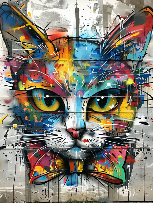 Colorful space Persian cat with a bow tie Expressive surreal Poster # F024693