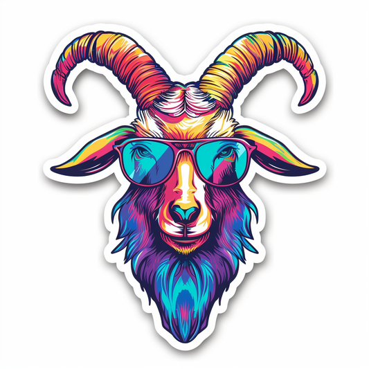 Goat wearing sunglasses Expressive surreal Vinyl Decal Sticker for Car, Laptop, Tumbler and more # F020455-4" x 4"