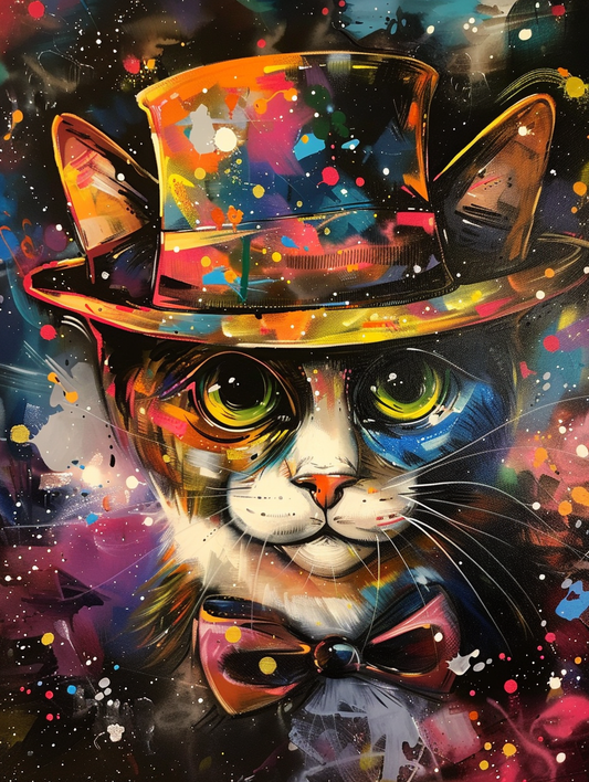 colorful space American Shorthair cat with a hat Expressive surreal Poster # F025239
