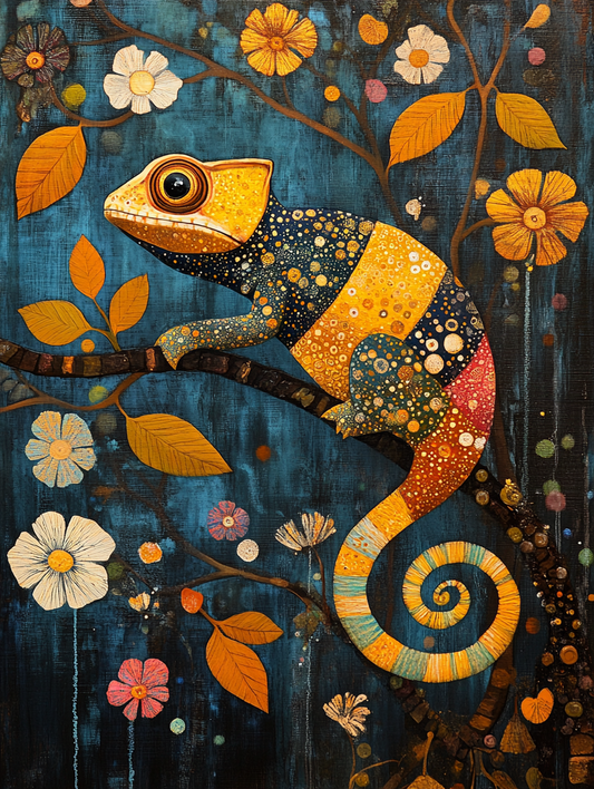 The silhouette of a chameleon with an abstract col Expressive surreal Poster # F024847