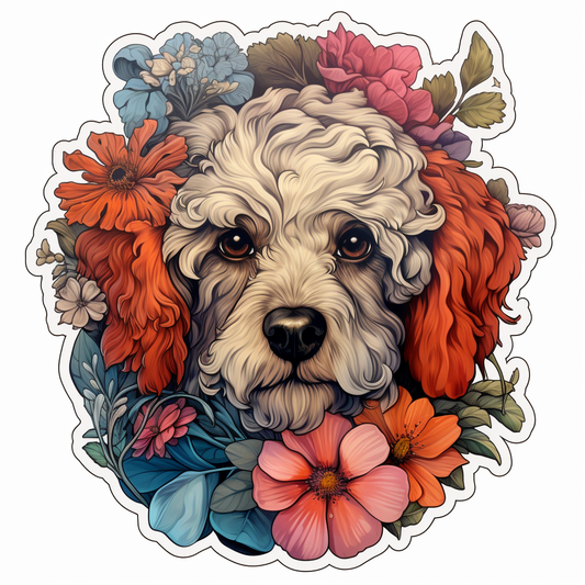 Poodle dog Detailed colorful painting floral Vinyl Decal Sticker for Car, Laptop, Tumbler and more # F012233
