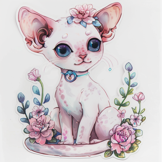 Adorable Cornish Rex Cat Expressive surreal Vinyl Decal Sticker for Car, Laptop, Tumbler and more # F021580-4" x 4"