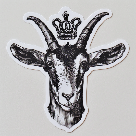 Goat Crowned majestic Expressive surreal Vinyl Decal Sticker for Car, Laptop, Tumbler and more # F020514-4" x 4"