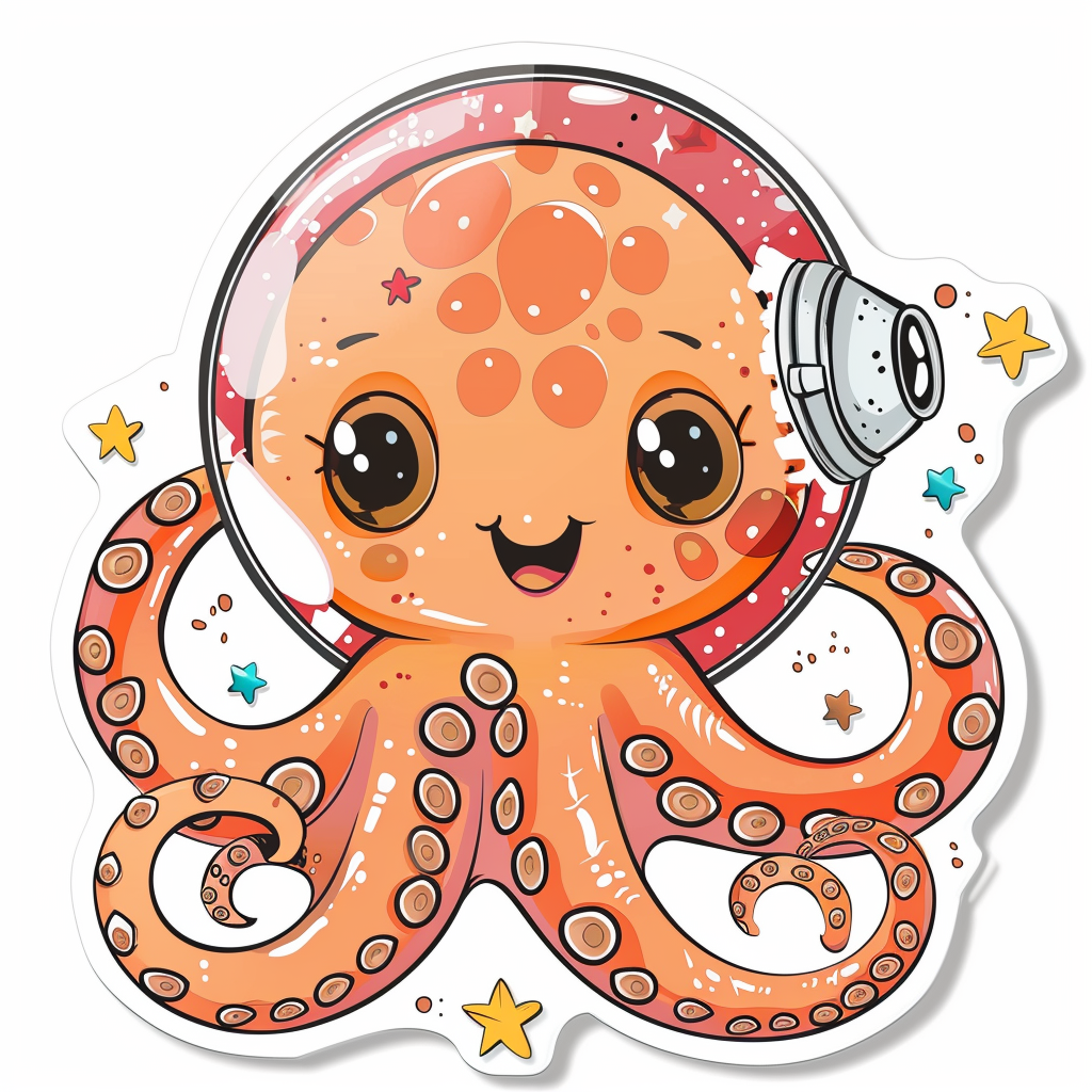 Sticker of a Cute and Adorable Octopus full body space suit Expressive surreal Vinyl Decal Sticker for Car, Laptop, Tumbler and more # F015807