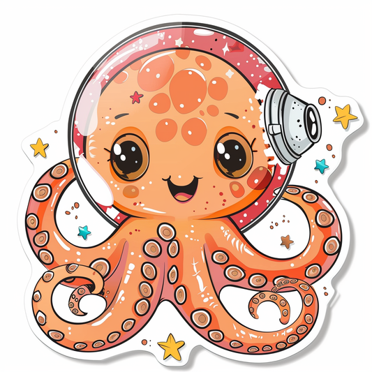 Sticker of a Cute and Adorable Octopus full body space suit Expressive surreal Vinyl Decal Sticker for Car, Laptop, Tumbler and more # F015807