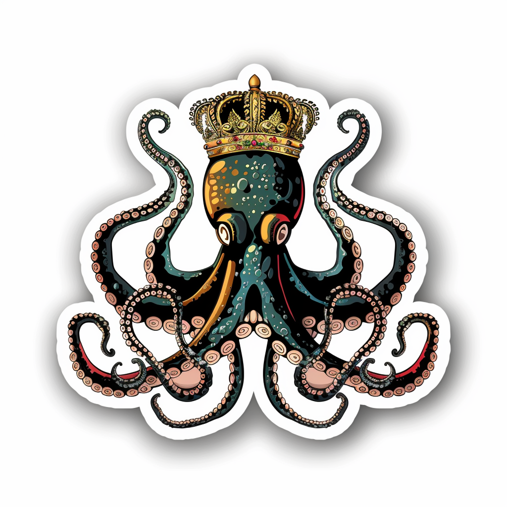 Sticker of a Octopus crowned majestic Expressive surreal Vinyl Decal Sticker for Car, Laptop, Tumbler and more # F015527