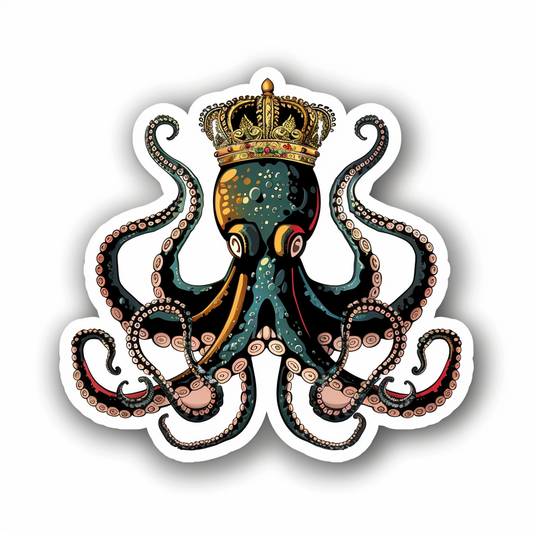 Sticker of a Octopus crowned majestic Expressive surreal Vinyl Decal Sticker for Car, Laptop, Tumbler and more # F015527