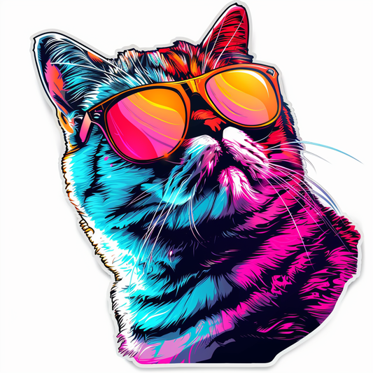 American Shorthair Cat Cool Neon Party Expressive surreal Vinyl Decal Sticker for Car, Laptop, Tumbler and more # F018060