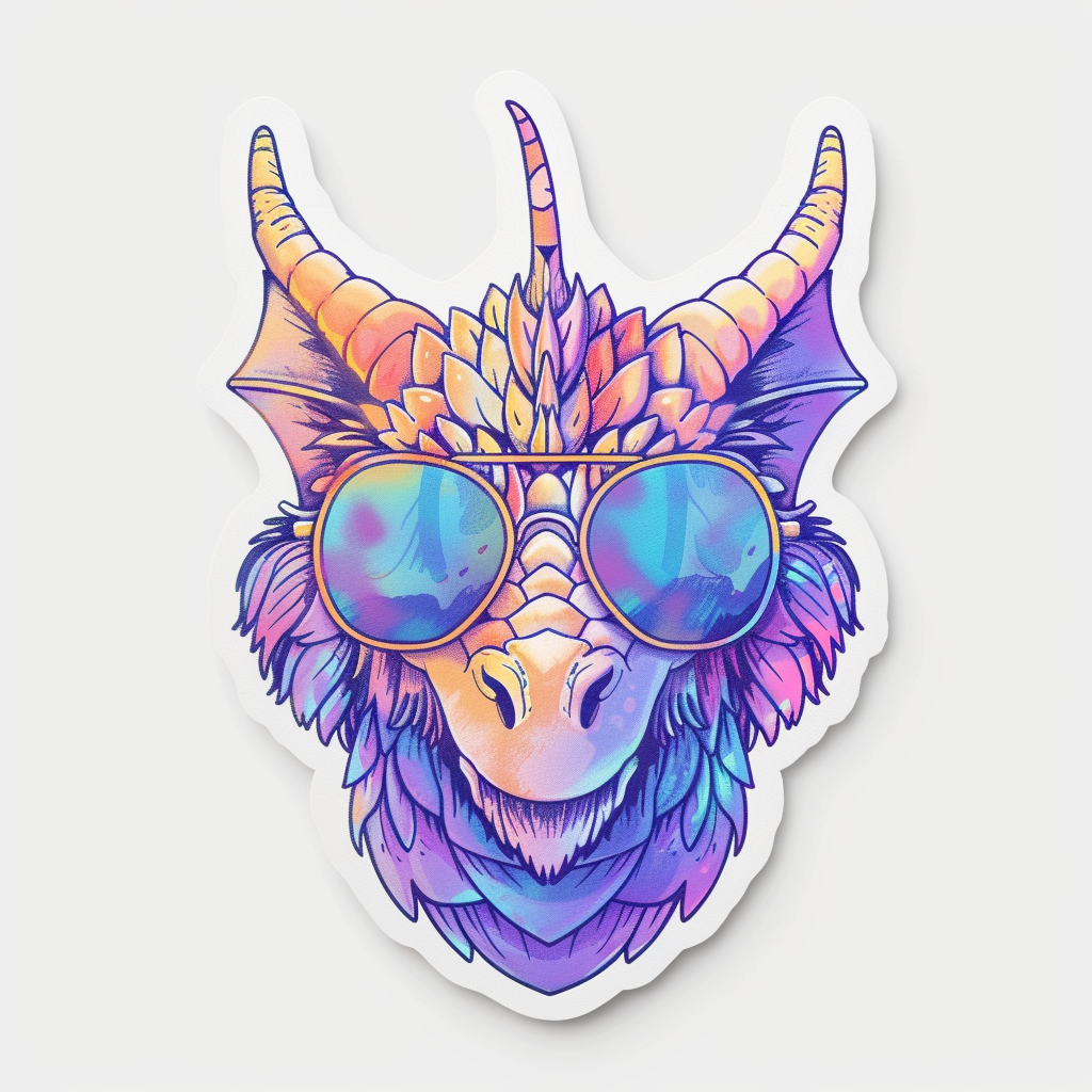 Dragon wearing sunglasses majestic Expressive surreal Vinyl Decal Sticker for Car, Laptop, Tumbler and more # F018966