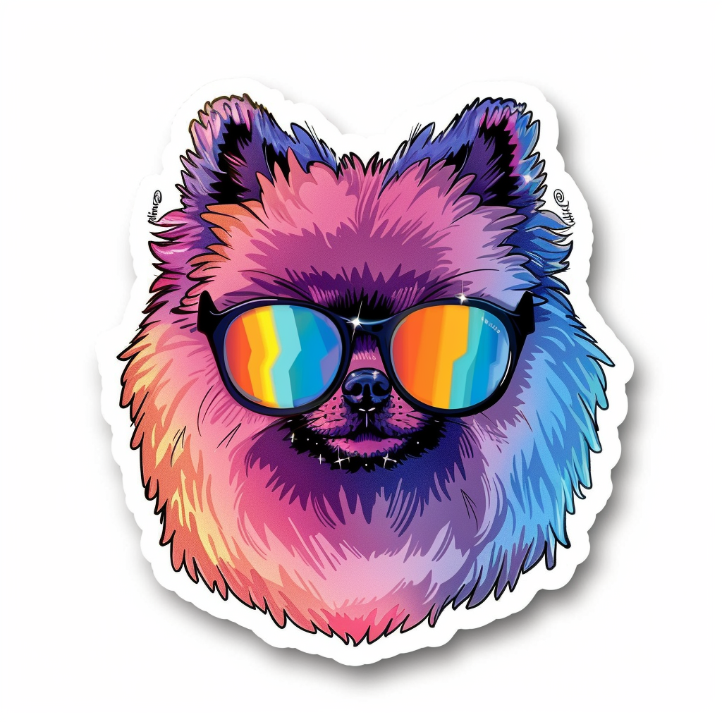 Sticker of a Pomeranian Dog wearing sunglasses majestic Expressive surreal Vinyl Decal Sticker for Car, Laptop, Tumbler and more # F013754