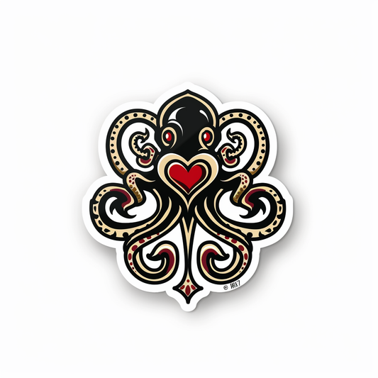 Sticker of a Octopus heartcore majestic Expressive surreal Vinyl Decal Sticker for Car, Laptop, Tumbler and more # F015729