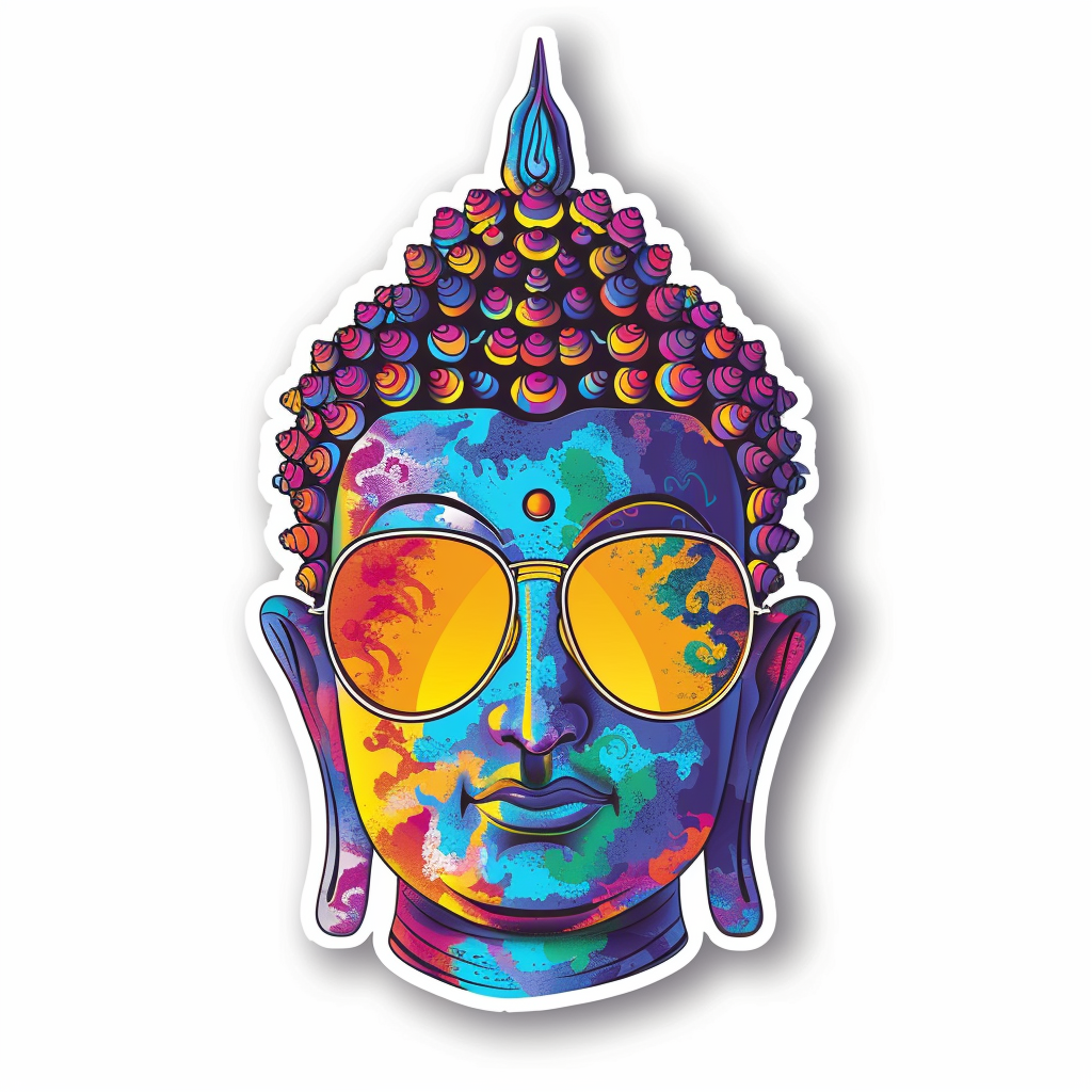 Sticker of a Buddha wearing sunglasses majestic Expressive surreal Vinyl Decal Sticker for Car, Laptop, Tumbler and more # F016855