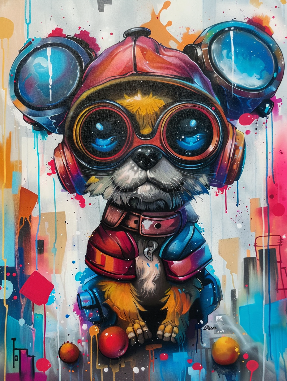 Colorful space Poodle dog with a hat Expressive surreal Poster # F024900