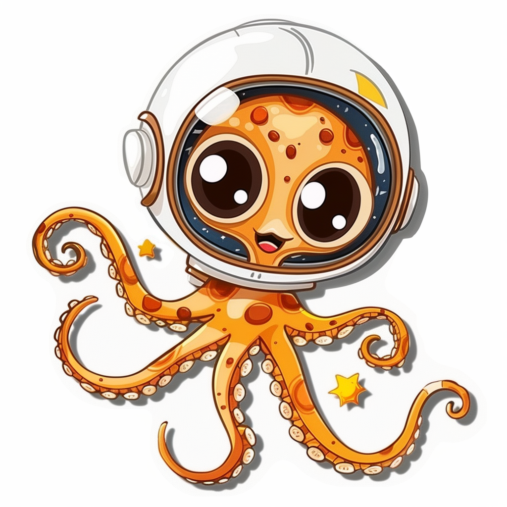 Cute and Adorable Octopus full body space suit Expressive surreal Vinyl Decal Sticker for Car, Laptop, Tumbler and more # F015960