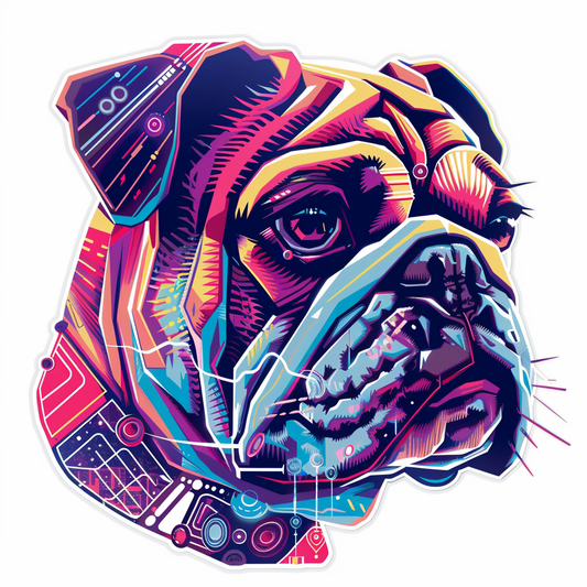 Bulldog Dog cyber punk majestic Expressive surreal Vinyl Decal Sticker for Car, Laptop, Tumbler and more # F017543