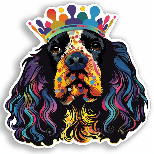 Cocker Spaniel Dog crowned majestic Expressive surreal Vinyl Decal Sticker for Car, Laptop, Tumbler and more # F020233-4" x 4"