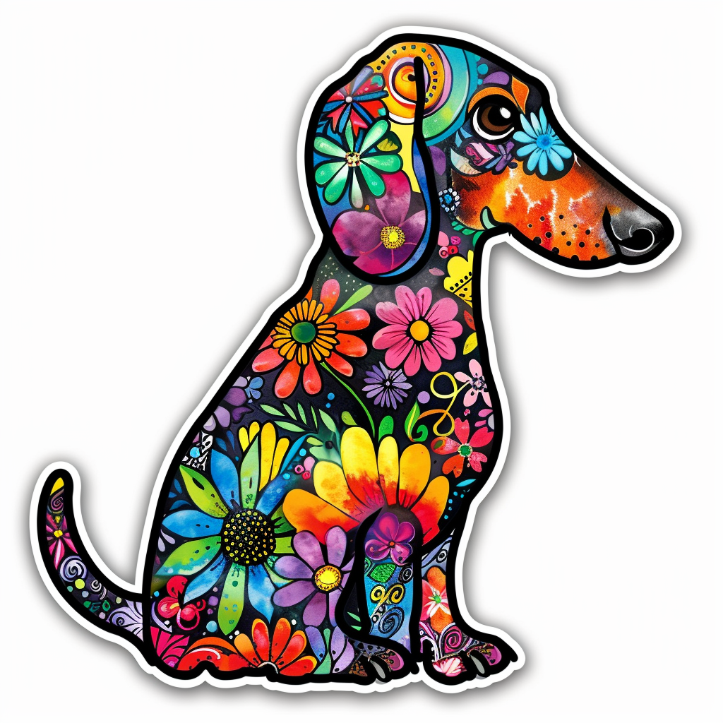 Dachshund Dog floral Vinyl Decal Sticker for Car, Laptop, Tumbler and more # F013153