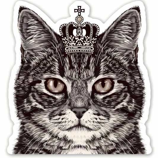 American Shorthair Cat crowned majestic Expressive surreal Vinyl Decal Sticker for Car, Laptop, Tumbler and more # F019821-4" x 4"