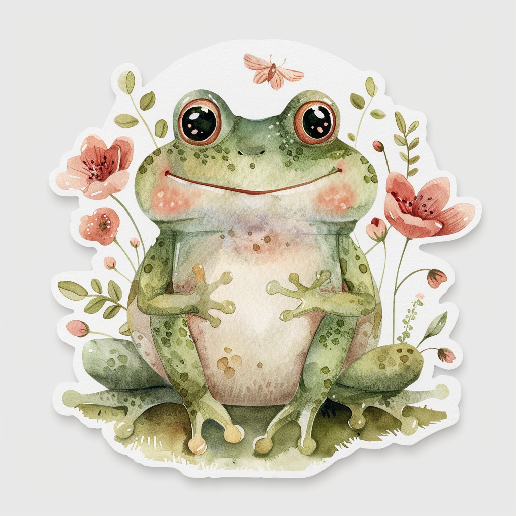 Sticker of an Adorable Frog with chubby cheeks Expressive surreal Vinyl Decal Sticker for Car, Laptop, Tumbler and more # F015871