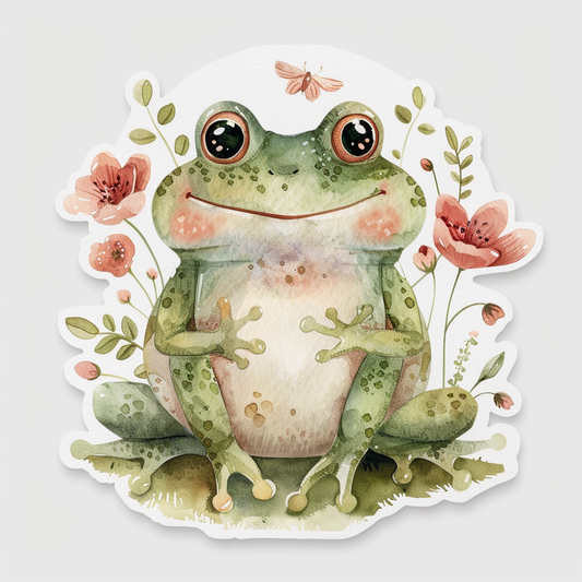 Sticker of an Adorable Frog with chubby cheeks Expressive surreal Vinyl Decal Sticker for Car, Laptop, Tumbler and more # F015871