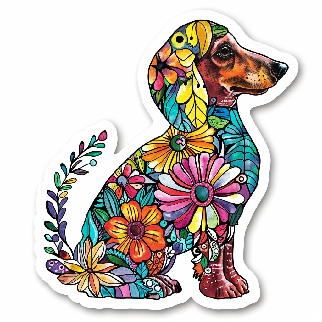 Dachshund Dog floral Vinyl Decal Sticker for Car, Laptop, Tumbler and more # F013148