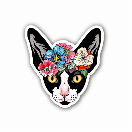 Adorable Cornish Rex Cat Expressive surreal Vinyl Decal Sticker for Car, Laptop, Tumbler and more # F021466-4" x 4"