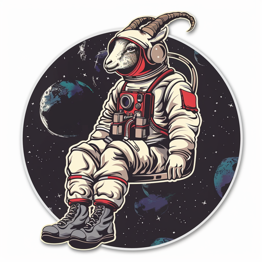 Goat majestic Astronaut Expressive surreal Vinyl Decal Sticker for Car, Laptop, Tumbler and more # F020485-4" x 4"